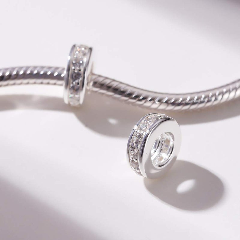 SOUKISS 925 Sterling Silver Spacer Charm Bead with Clear CZ for Charms Bracelets (Clear) - Image 2
